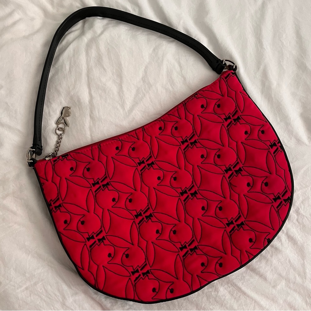 Y2K Playboy Bunny Saddle Hot Pink Shoulder Bag Silver Hardware 2000s Rare